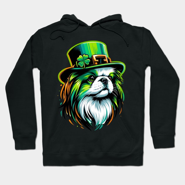 Japanese Chin Portrait in Saint Patrick's Day Style Hoodie by ArtRUs